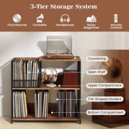 Kelvenix End Table Turntable Stand Vinyl Display Rack in Brown - Size: 0.6m2 - thumbnail 4
