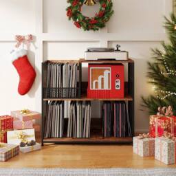 Kelvenix End Table Turntable Stand Vinyl Display Rack in Brown - Size: 0.6m2 - thumbnail 3