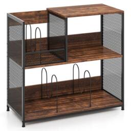 Kelvenix End Table Turntable Stand Vinyl Display Rack in Brown - Size: 0.6m2 - thumbnail 1