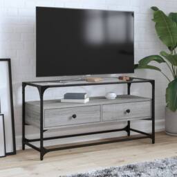 Berkfield Home TV Cabinet with Glass Top Grey Sonoma 98x35x51 cm Engineered Wood - Size: 98 x 35 x 51 cm - thumbnail 2