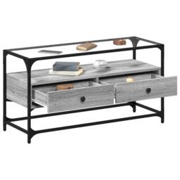 Berkfield Home TV Cabinet with Glass Top Grey Sonoma 98x35x51 cm Engineered Wood - Size: 98 x 35 x 51 cm