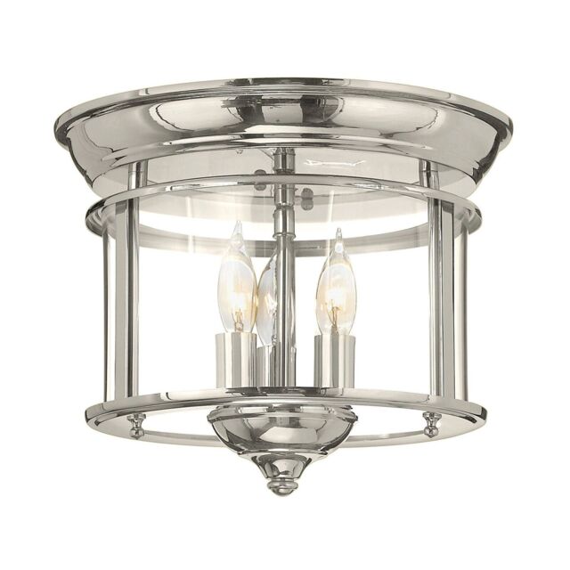 Loops 3 Bulb Flush Light Low Ceiling Polished Nickel Finish LED E14 40W Bulb in Metallics