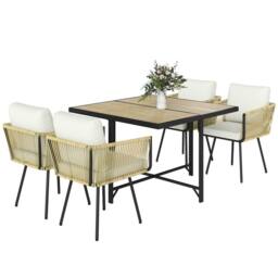OUTSUNNY 5 Piece Garden Furniture Set, Garden Dining Set with 4 Chairs in Beige - thumbnail 2