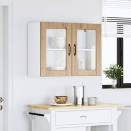 Berkfield Home Kitchen Wall Cabinet with Glass Door Lucca Artisan Oak Engineered Wood in Brown - thumbnail 1