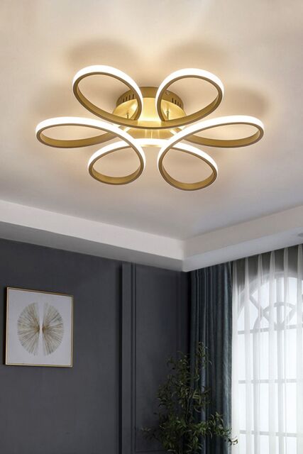 Living and Home 65W Modern Gold Acrylic Petal LED Semi Ceiling Light - image 1