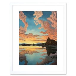 Artery8 Wall Art Print Atmospheric Cloud Reflections Early Morning Dawn at Mono Lake Modern Watercolour Painting Artwork Framed 9X7 Inch - thumbnail 1