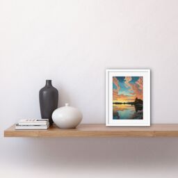 Artery8 Wall Art Print Atmospheric Cloud Reflections Early Morning Dawn at Mono Lake Modern Watercolour Painting Artwork Framed 9X7 Inch - thumbnail 2