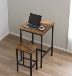 Modcraft 3-Piece Dining Table & Stool Set - Space-Saving & Rustic Style in Brown - thumbnail 2