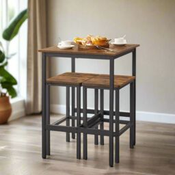 Modcraft 3-Piece Dining Table & Stool Set - Space-Saving & Rustic Style in Brown - thumbnail 3