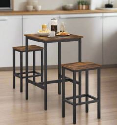 Modcraft 3-Piece Dining Table & Stool Set - Space-Saving & Rustic Style in Brown - thumbnail 1