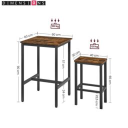 Modcraft 3-Piece Dining Table & Stool Set - Space-Saving & Rustic Style in Brown - thumbnail 4