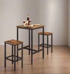 Modcraft 3-Piece Dining Table & Stool Set - Space-Saving & Rustic Style in Brown - thumbnail 7