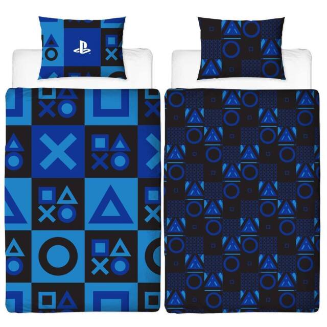 Playstation Checked Reversible Duvet Set in Blue - Size: Double - image 1