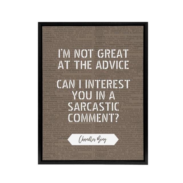 "Artery8 Friends Quote Sarcastic Comment Chandler Framed Canvas Wall Art Print in Brown - Size: W12"" x H16""" - image 1