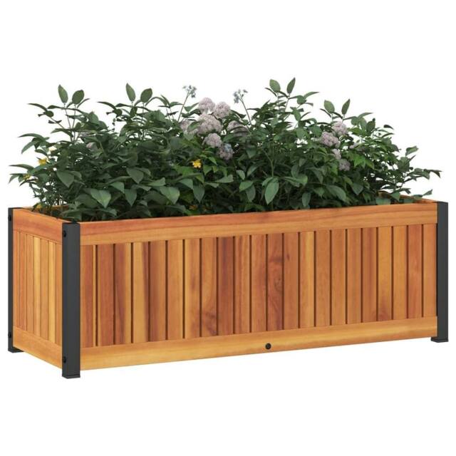 Berkfield Home Decorative Garden Planter 80x30x27.5 cm Solid Wood Acacia & Steel in Brown - image 1