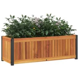 Berkfield Home Decorative Garden Planter 80x30x27.5 cm Solid Wood Acacia & Steel in Brown - thumbnail 1