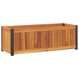 Berkfield Home Decorative Garden Planter 80x30x27.5 cm Solid Wood Acacia & Steel in Brown - thumbnail 6