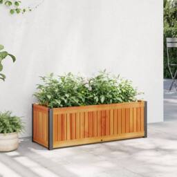 Berkfield Home Decorative Garden Planter 80x30x27.5 cm Solid Wood Acacia & Steel in Brown - thumbnail 2