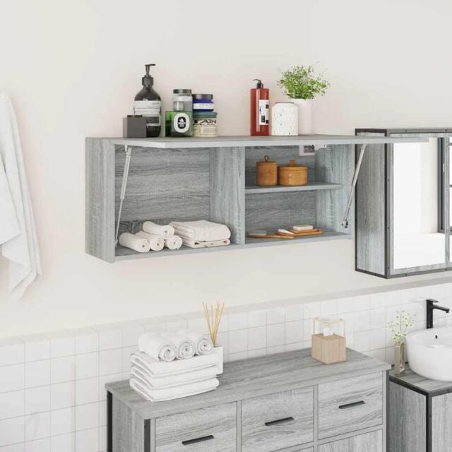 Berkfield Home Bathroom Wall Cabinet Grey Sonoma 100x25x40 cm Engineered Wood - Size: 100 x 25 x 40 cm - image 1