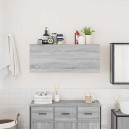 Berkfield Home Bathroom Wall Cabinet Grey Sonoma 100x25x40 cm Engineered Wood - Size: 100 x 25 x 40 cm - thumbnail 3