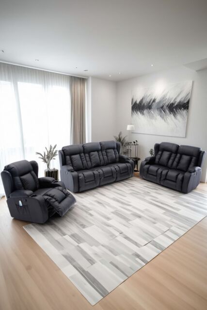 More4Homes Caesar Manual Recliner Bonded Leather 1+2+3 Seater Sofa Set in Black - image 1