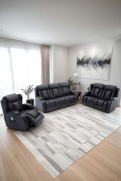More4Homes Caesar Manual Recliner Bonded Leather 1+2+3 Seater Sofa Set in Black