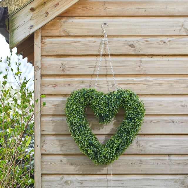 mysmartbuy Green Boxwood Heart - 40cm Hanging Outdoor Garden Artificial Topiary - image 1