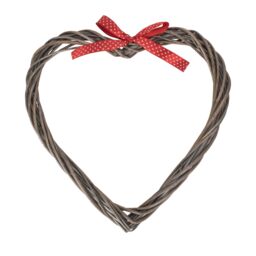 Red Hamper Wicker Slim Heart Wreath With Red Spotty Ribbon in Grey