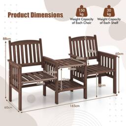 Gymax Outdoor Fir Wood Loveseat with 2-Tier Side Table & 5 cm Umbrella Hole in Brown - thumbnail 2