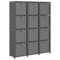 Berkfield Home 12-Cube Display Shelf with Boxes Grey 103x30x141 cm Fabric - Size: 103 x 30 x 141 cm