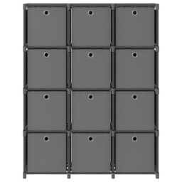Berkfield Home 12-Cube Display Shelf with Boxes Grey 103x30x141 cm Fabric - Size: 103 x 30 x 141 cm - thumbnail 2