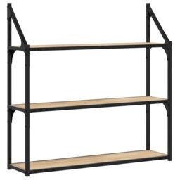Berkfield Home 3-Tier Wall Shelf Sonoma Oak 80x21x78.5 cm Engineered Wood in Brown - thumbnail 2