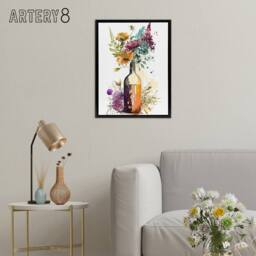 "Artery8 Wildflower Bouquet In Wine Bottle Floral Framed Canvas Wall Art Print - Size: W12"" x H16""" - thumbnail 3
