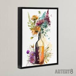 "Artery8 Wildflower Bouquet In Wine Bottle Floral Framed Canvas Wall Art Print - Size: W12"" x H16""" - thumbnail 2