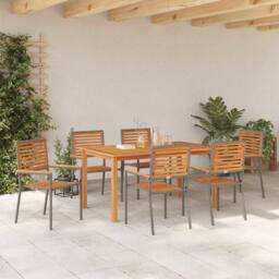 Berkfield Home 7 Piece Garden Dining Set Grey Poly Rattan Acacia - thumbnail 4