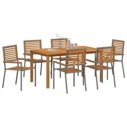 Berkfield Home 7 Piece Garden Dining Set Grey Poly Rattan Acacia - thumbnail 3