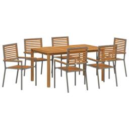 Berkfield Home 7 Piece Garden Dining Set Grey Poly Rattan Acacia - thumbnail 1