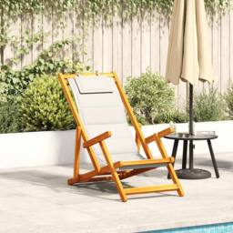 Berkfield Home Beautiful Folding Beach Chair with Armrests Light Grey Acacia Woo - thumbnail 2