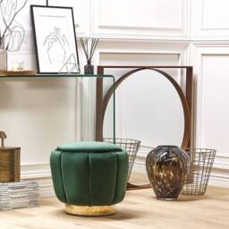 Wyld and Coco Green Velvet Pouffe with Gold Stainless Steel Base 43 x 37 cm - thumbnail 1