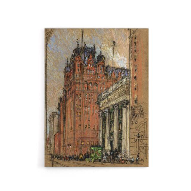 "Artery8 Joseph Pennell New York City Hotel Street View Canvas Wall Art Print in Brown - Size: W12"" x H16""" - image 1
