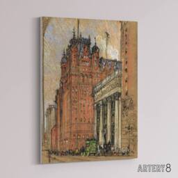 "Artery8 Joseph Pennell New York City Hotel Street View Canvas Wall Art Print in Brown - Size: W12"" x H16""" - thumbnail 2