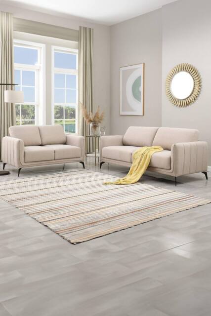 More4Homes Oslo Modern Scandi Style Fabric Living Room 2+3 Seater Sofa Set in Beige - image 1