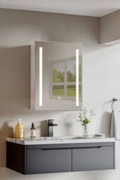Living and Home 60cm W x 80cm H Bathroom LED Anti-Fog Makeup Mirror Cabinet with Touch Switch in Silver - Size: 60 cm W x 80 cm H - thumbnail 2