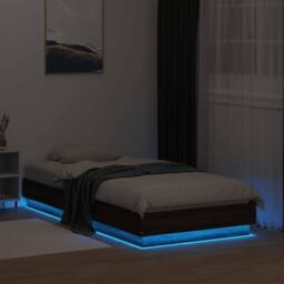 Berkfield Home Durable Bed Frame Frame with LED Lights Brown Oak 75x190 cm Small - Size: Small Single - thumbnail 5