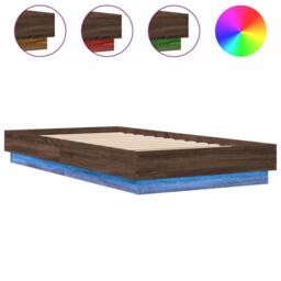 Berkfield Home Durable Bed Frame Frame with LED Lights Brown Oak 75x190 cm Small - Size: Small Single - thumbnail 3