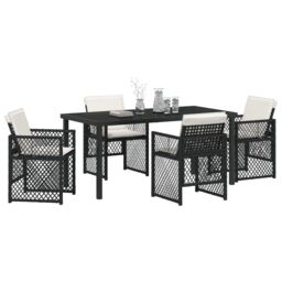 Berkfield Home 5 Piece Garden Dining Set with Cushions Black Poly Rattan - thumbnail 3