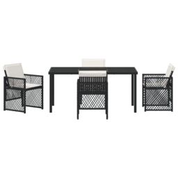 Berkfield Home 5 Piece Garden Dining Set with Cushions Black Poly Rattan - thumbnail 7