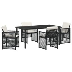 Berkfield Home 5 Piece Garden Dining Set with Cushions Black Poly Rattan - thumbnail 2