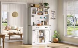 Merax White LED Kitchen Tall Pantry Cabinet with Charging Station - thumbnail 9