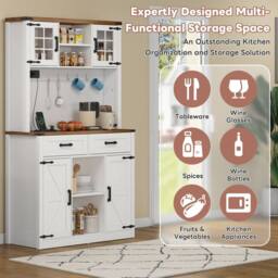 Merax White LED Kitchen Tall Pantry Cabinet with Charging Station - thumbnail 4